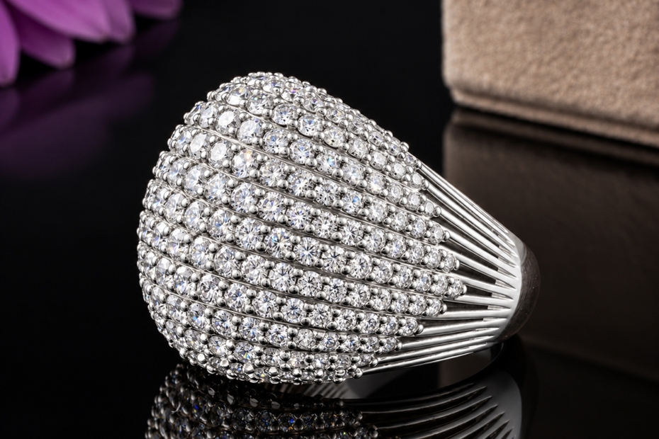 Hollfelder Prachtvoller Cocktailring mit 5 Ct. Diamanten in Weißgold 750 