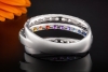 Regenbogen Ring Offenes Design Bunte Saphire und Diamanten Weißgold 750 