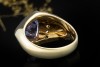 Ring mit Tansanit Dreieckig mit Diamanten in Gelbgold Goldschmiedearbeit 