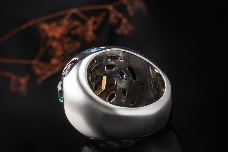 Imposanter Ring Citrin Amethyst Topas in massiver 750er Weißgold Arbeit 