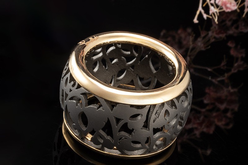Pomellato Ring Arabesque Graue Titan Arbeit in Roségold 750 Ringgröße 53 