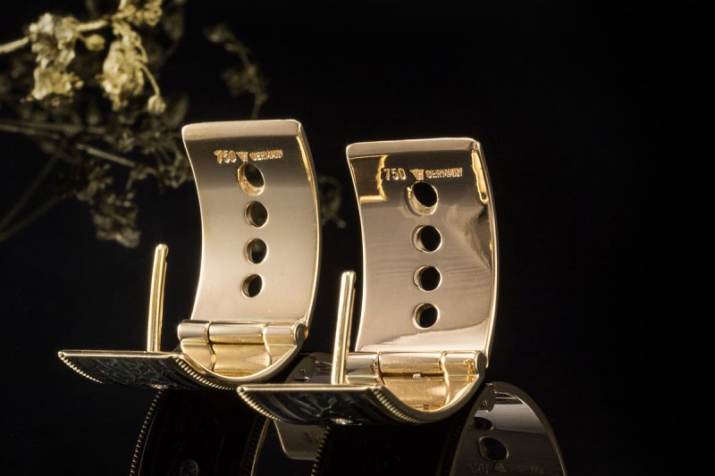 Wellendorff Vintage Ohrringe Creolen Blau Grau Diamanten in Gelbgold 750 