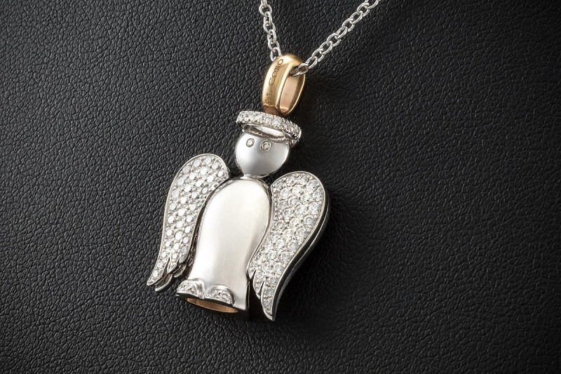 Al Coro Collier Engelchen Teufelchen mit Diamanten Roségold Weißgold 750 