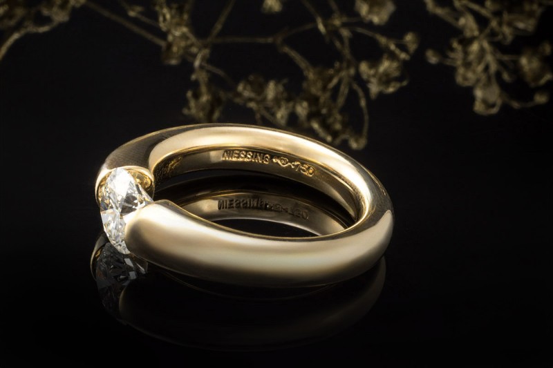 Niessing Spannring Solitär Ring mit Diamant Brillant 1,25 Carat Gelbgold 