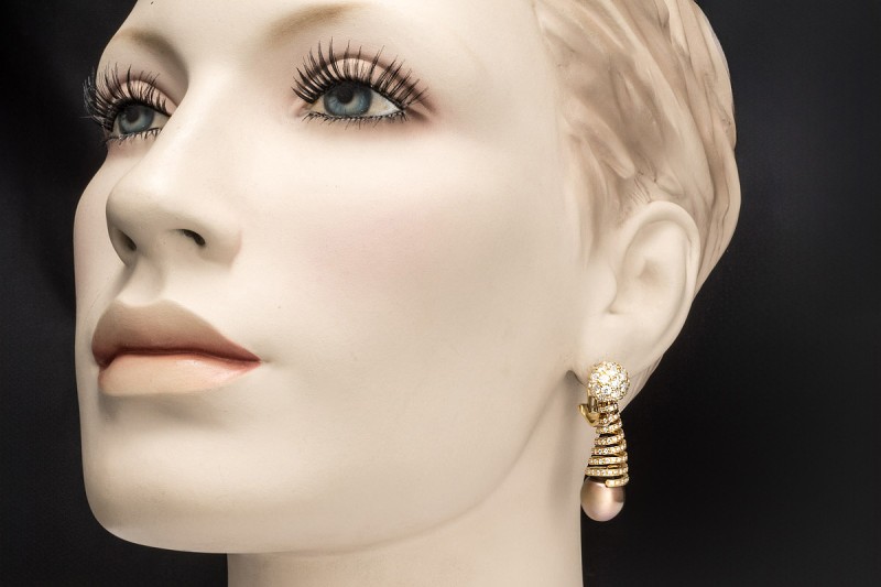 Ohrringe Ohrclips aus Gelbgold 750 mit Diamanten Südsee- und Tahitiperle 