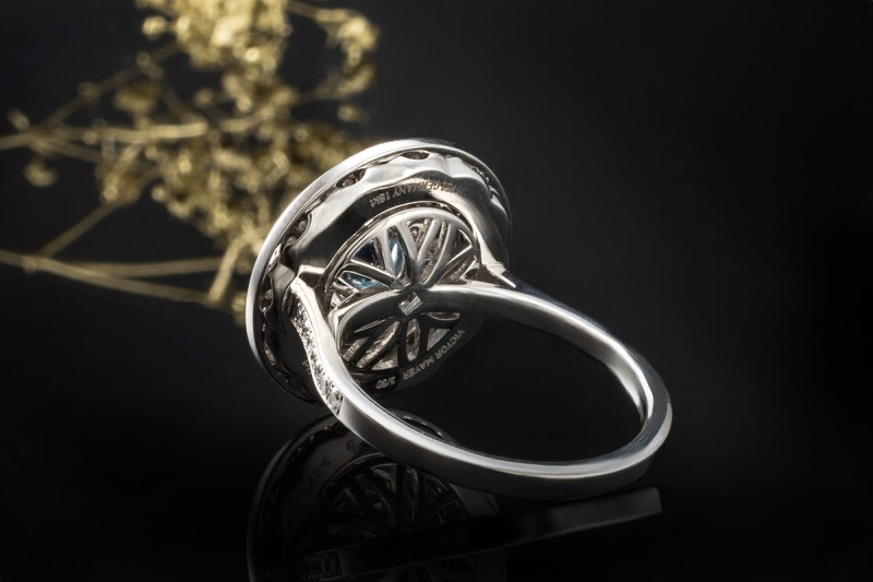 Victor Mayer Ring Aquamarin Emaille Blau Diamanten in Weißgold Limitiert 