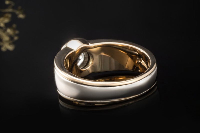 Solitär Ring 1,2 Ct Diamant Altschliff Massive Arbeit 750er Gold Bicolor 
