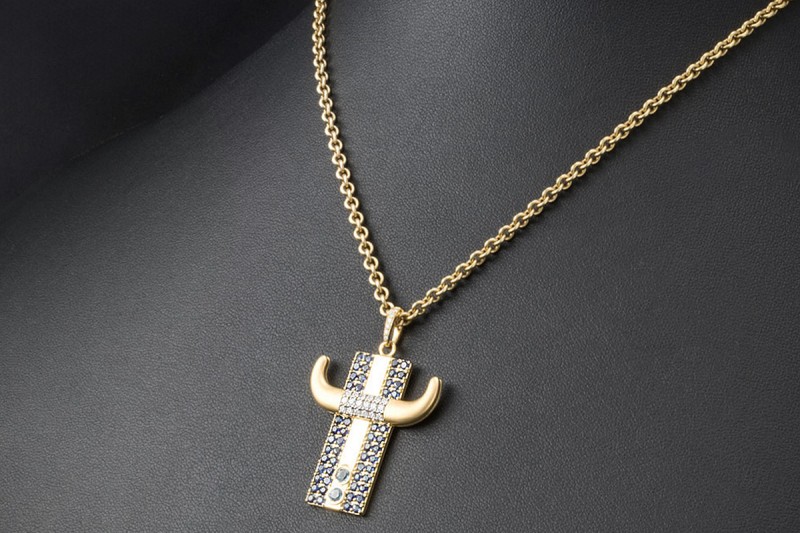 Jazychic Stier Sternzeichen Anhänger Blaue Saphire Diamanten in Gelbgold 