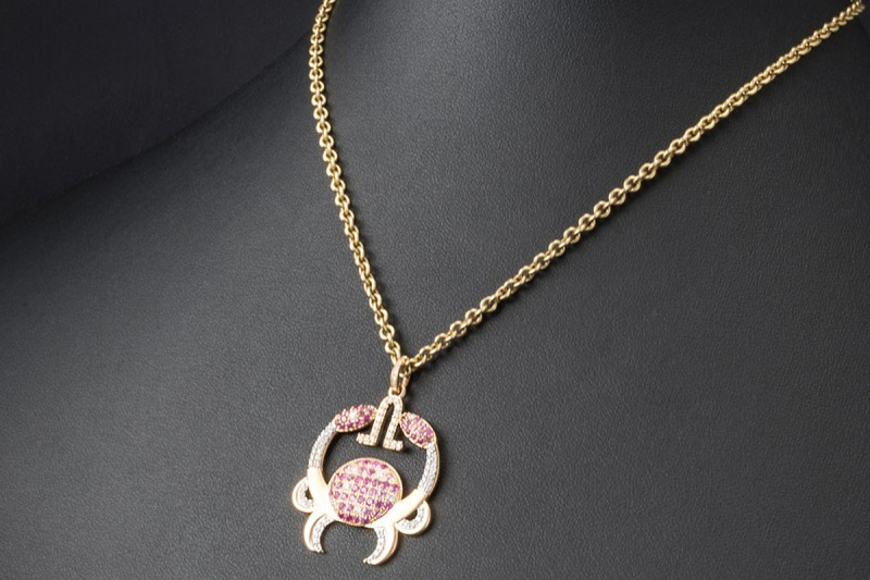 Jazychic Krebs Sternzeichen Anhänger Pink Saphir Diamanten in Roségold 