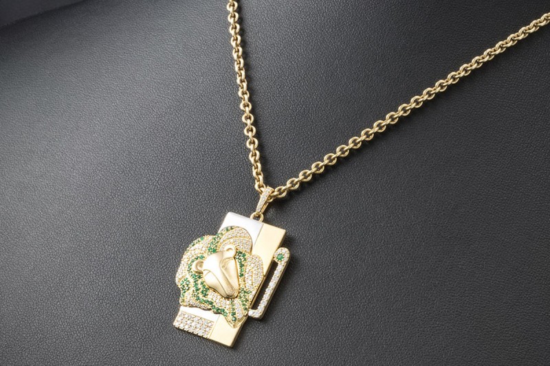 Jazychic Löwe Sternzeichen Anhänger Tsavorit Diamanten Gold Bicolor 750 