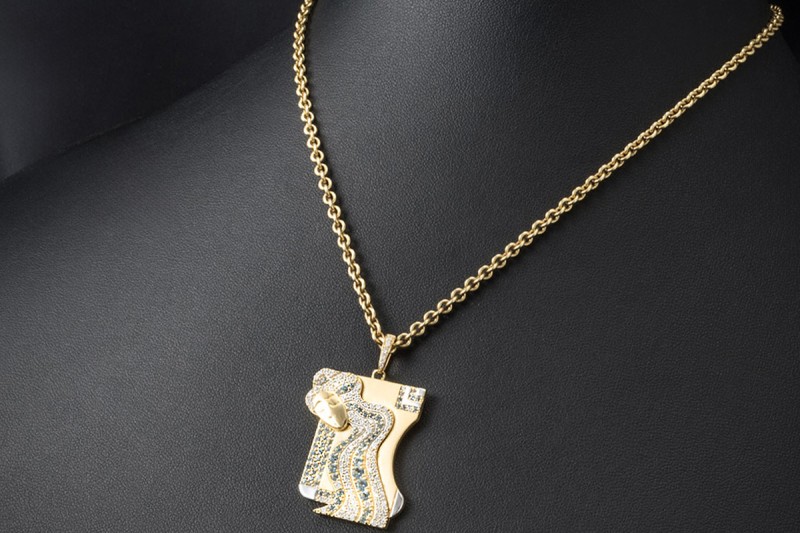 Jazychic Jungfrau Sternzeichen Anhänger Aquamarin Diamanten Gold Bicolor 