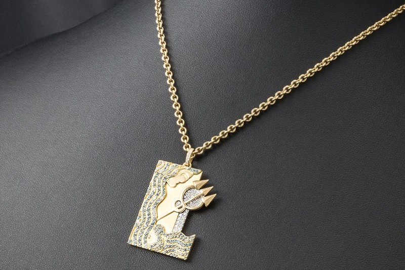 Jazychic Wassermann Sternzeichen Anhänger Aquamarine Diamanten Gelbgold 