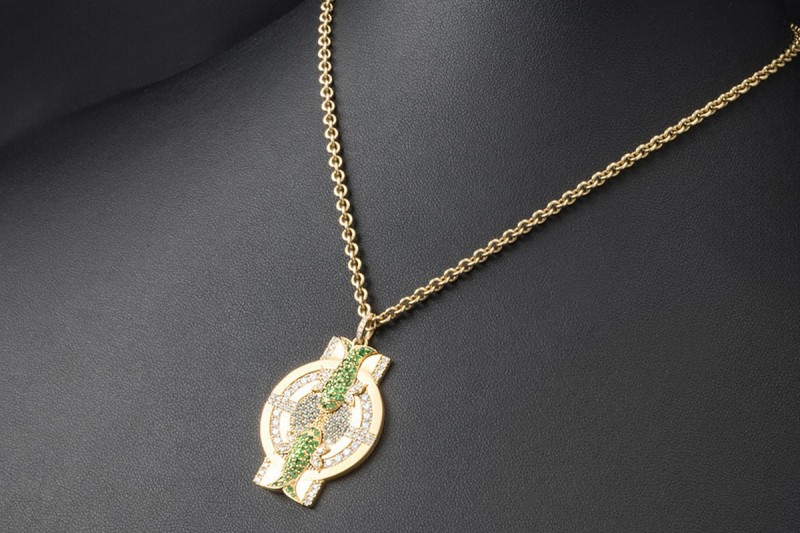 Jazychic Fische Sternzeichen Anhänger Tsavorit Aquamarin Diamanten Gold 