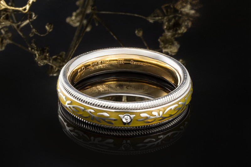 Wellendorff Ring Pistazie Drehring mit 1 Diamant in 750er Weißgold Gr 58 