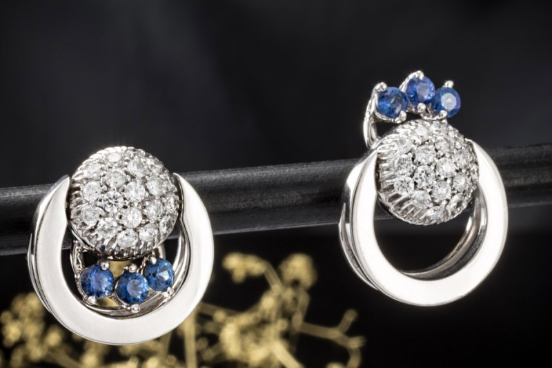 Ohrringe Ohrstecker mit Saphiren Diamanten 2in1 beweglich 750er Weißgold 