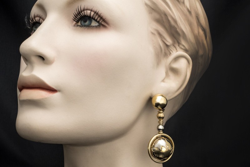 Wempe Ohrringe Weltkugel Planeten Globus beweglich in 750er Gold Bicolor 