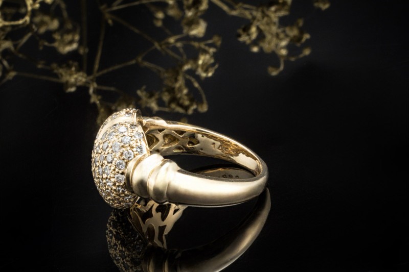 Herz Ring in mit Diamanten Brillanten Pavé Feine Handarbeit in Gelbgold 