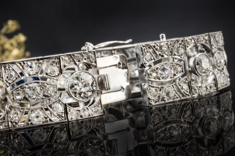 Antikes Art Déco Armband mit Saphir und Altschliff Diamanten Platin 950 
