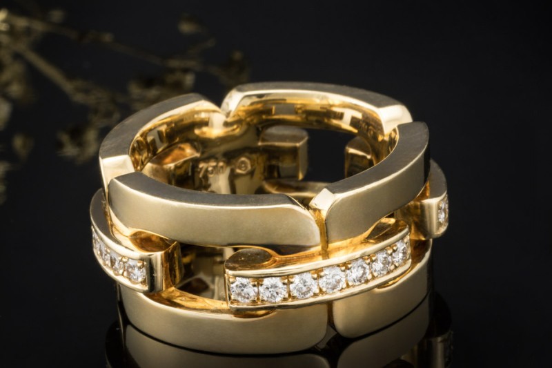 Odenwald Glieder Ring mit Diamanten massiv gefertigt in 750er Gelbgold 