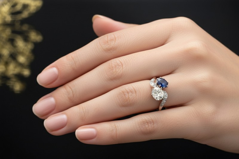 Antiker Saphir und Diamant Ring Altschliff Blau Weiß in Weißgold Arbeit 