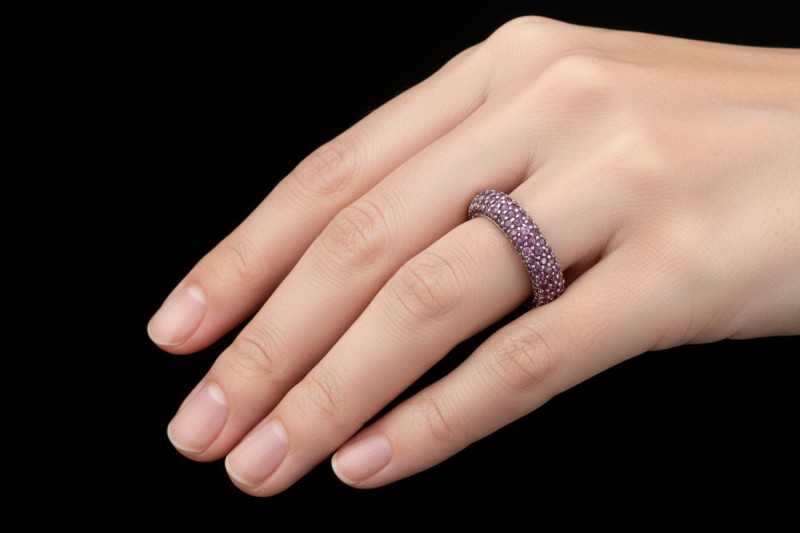 Memoire Ring mit Pavé Amethyst rundum massiv in 750er Weißgold Größe 56 