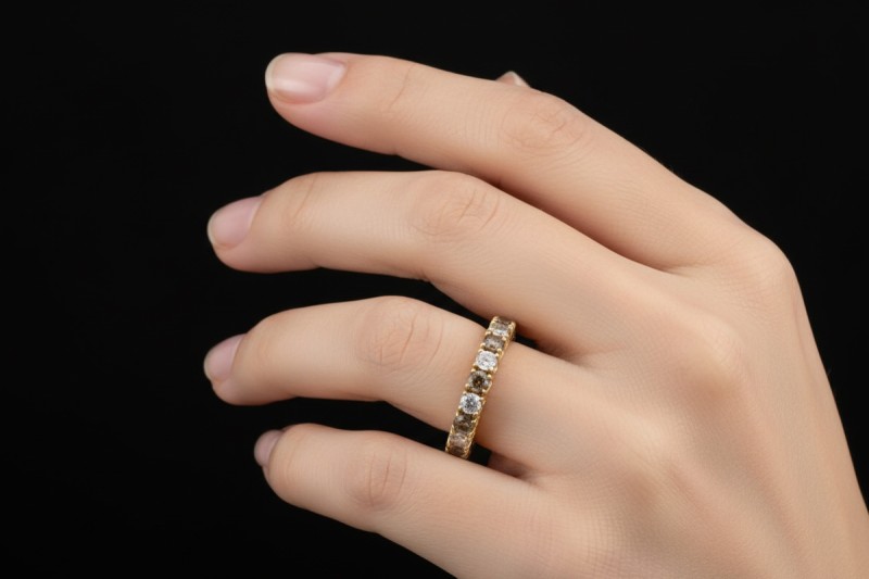 Memoire Ring Natürlich mit Diamanten in Erdtönen Cognac Braun 750er Gold 