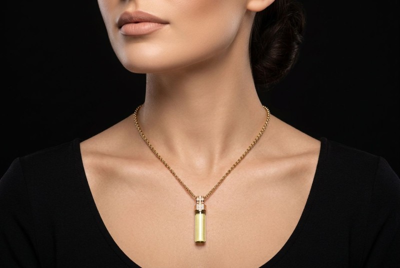 Langer Anhänger Hexagonaler Heliodor und Diamanten in Roségold Arbeit 