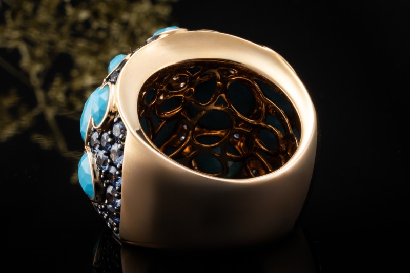 MIMÍ Milano Cocktail Ring Türkis und blauer Amethyst in 750er Roségold 