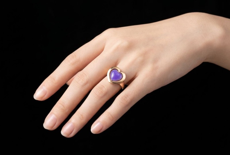 MIMÍ Milano Ring mit Lila Herz Quarzit drehbar in 750er Roségold OVP 