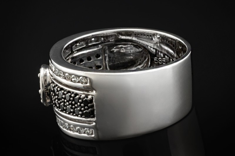 FABIANI Ring Bandring mit schwarzen und weißen Diamanten in Weißgold 585 