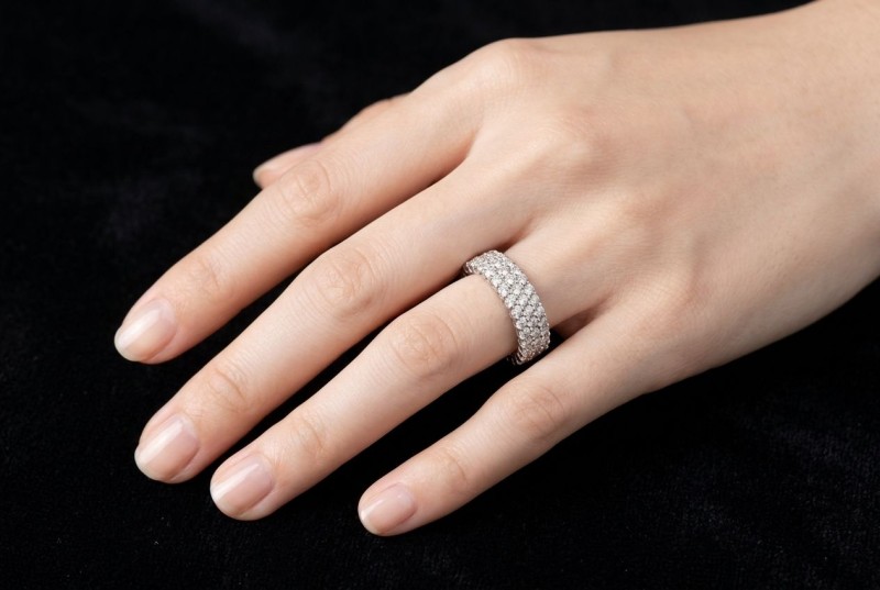 Memoire Ring Bandring mit 3 Reihen Diamanten in 750er Weißgold Größe 55 