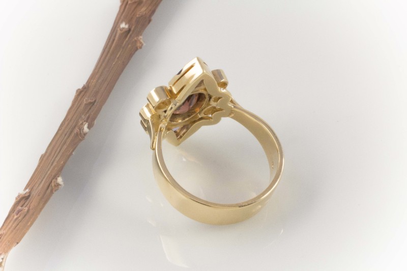 Designer Ring in 750er Gold mit Tansanit Turmalin und Brillanten Handarbeit 