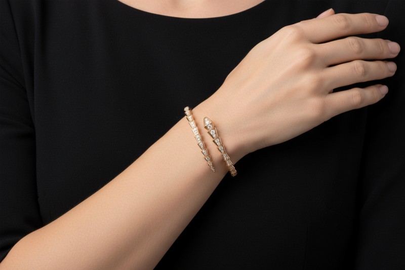 BVLGARI Serpenti Viper Armreif Armspange mit Diamanten Roségold Full Set 