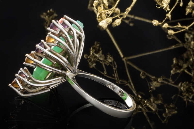 Chrysopras Ring Diamant Koralle Amethyst Citrin Mondstein 750er Weißgold 