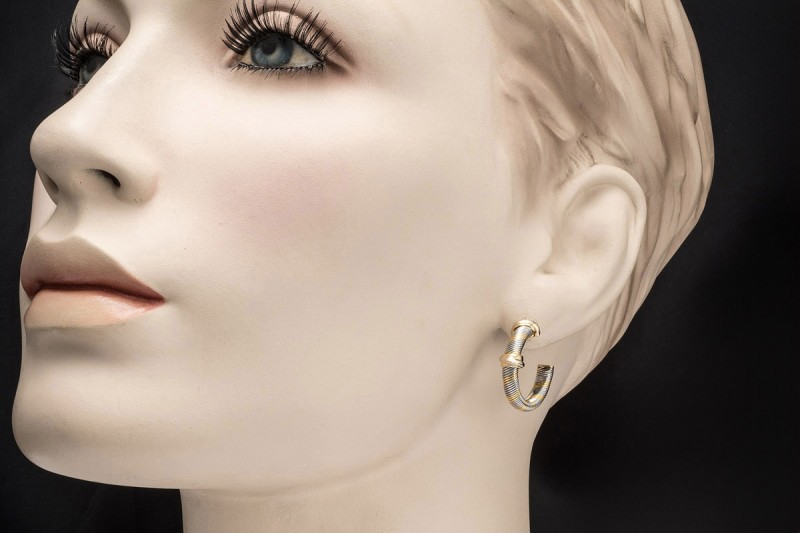 Cartier Aurore Ohrringe Creolen Vintage Ohrstecker Stahl 750er Gelbgold 