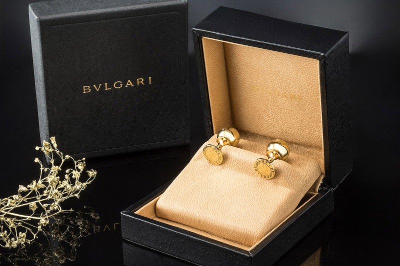 BVLGARI Manschettenknöpfe Runde Klassiker Massiv in 750er Gelbgold OVP 