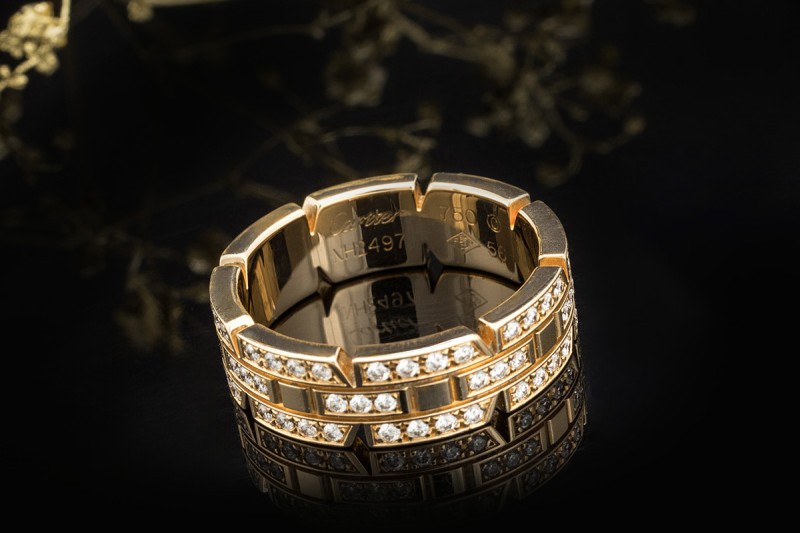 Cartier Tank Francaise Ring 3 Reihen Diamanten rundum in 750er Gelbgold 