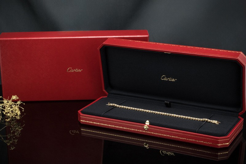 Cartier Tennisarmband Vintage 46 Diamanten 3,91 Carat 750er Gelbgold OVP 