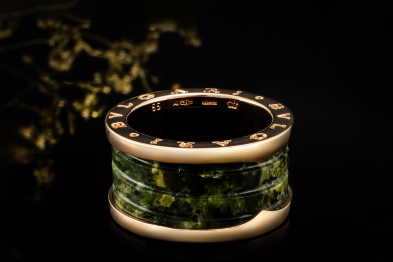 BVLGARI B.zero1 Ring mit Marmor Grüner Naturstein 750er Roségold Gr. 55 