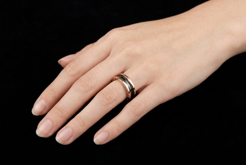 BVLGARI B.zero1 2-Band Ring Schwarze Keramik in 750er Roségold Full Set 