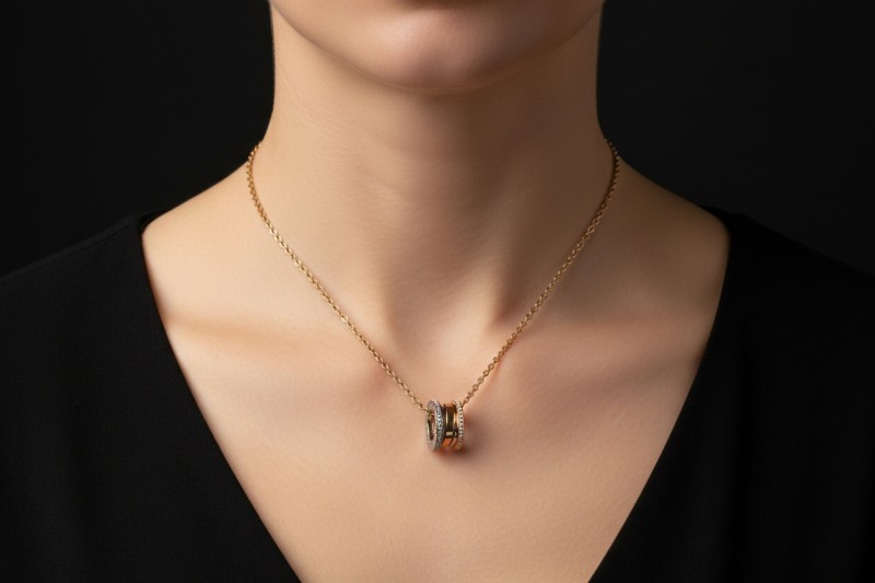 BVLGARI B.zero1 Collier Kette Anhänger Diamanten 750er Roségold Weißgold 