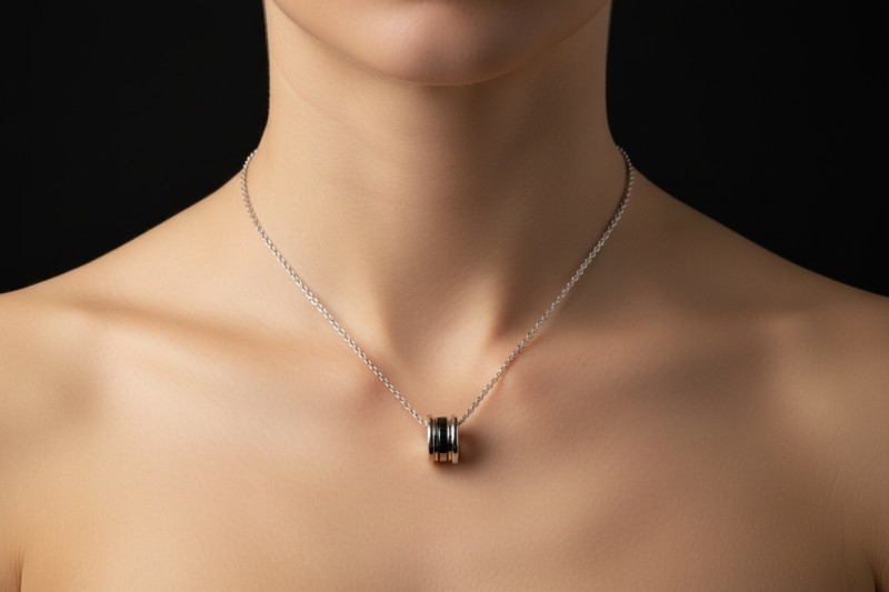 BVLGARI B.zero1 Collier Halskette mit rundem Anhänger in 750er Weißgold 