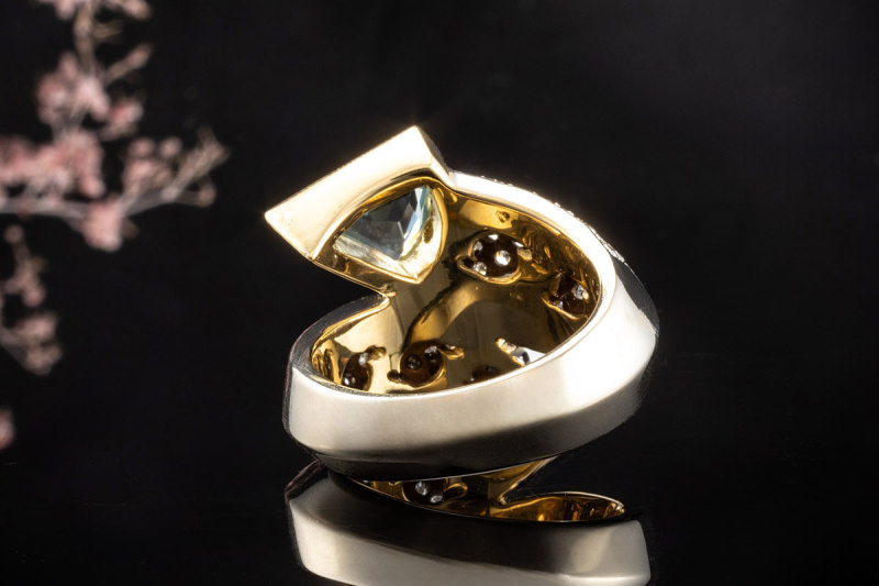 Aquamarin Ring mit Top Diamanten Schlangenform in Gelbgold Weißgold 750 