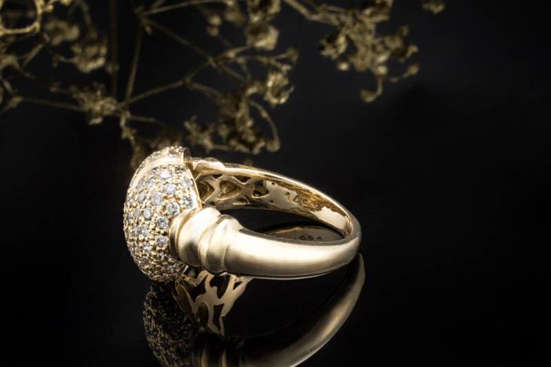 Herz Ring in mit Diamanten Brillanten Pavé Feine Handarbeit in Gelbgold 