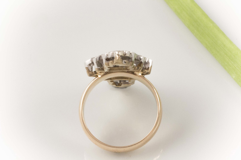 ANTIK Ring mit Diamanten und einem SAPHIR 585 Weißgold & Gold  