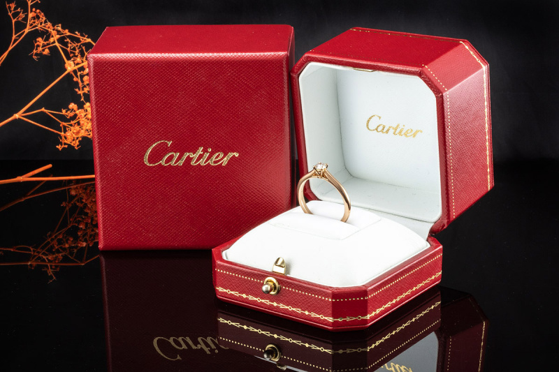 Cartier Solitär Ring 1895 mit 1 Diamant 0,30 Ct in Roségold Rotgold 750 