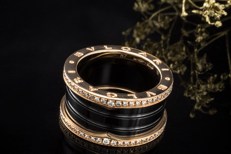 BVLGARI B.zero1 4-Band Ring Schwarze Keramik Diamanten 750er Roségold 57 