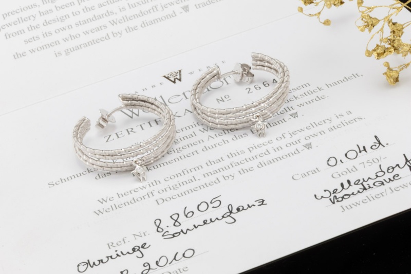 Wellendorff Ohrringe Creolen Sonnenglanz Diamanten Weißgold 750 Full Set 