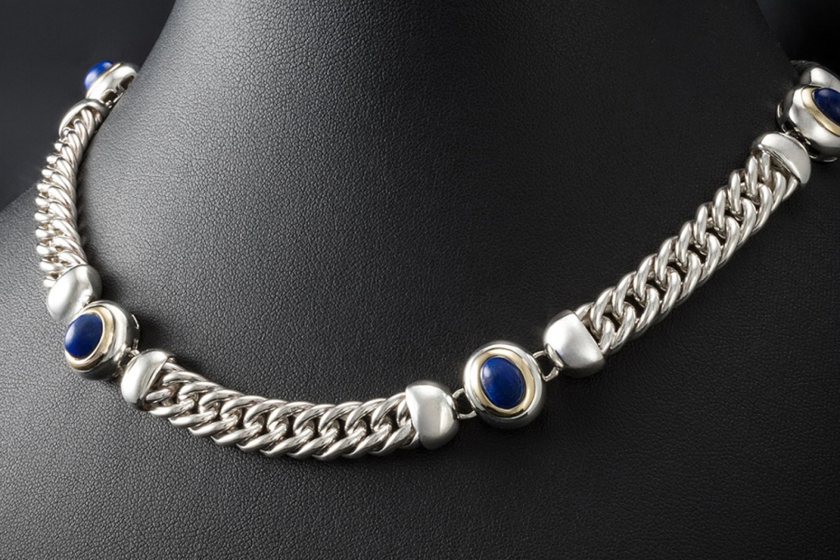 Tiffany & Co Schmuckset Vintage Collier Ring Lapislazuli Silber und Gold 