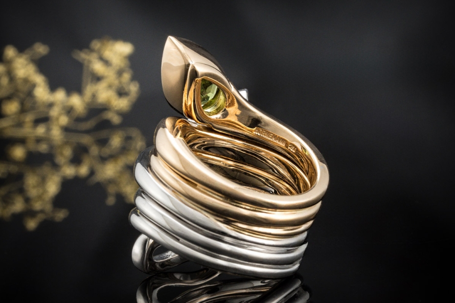 Georg Hornemann Ring Schlange Peridot Rauchquarz 750er Roségold Weißgold 